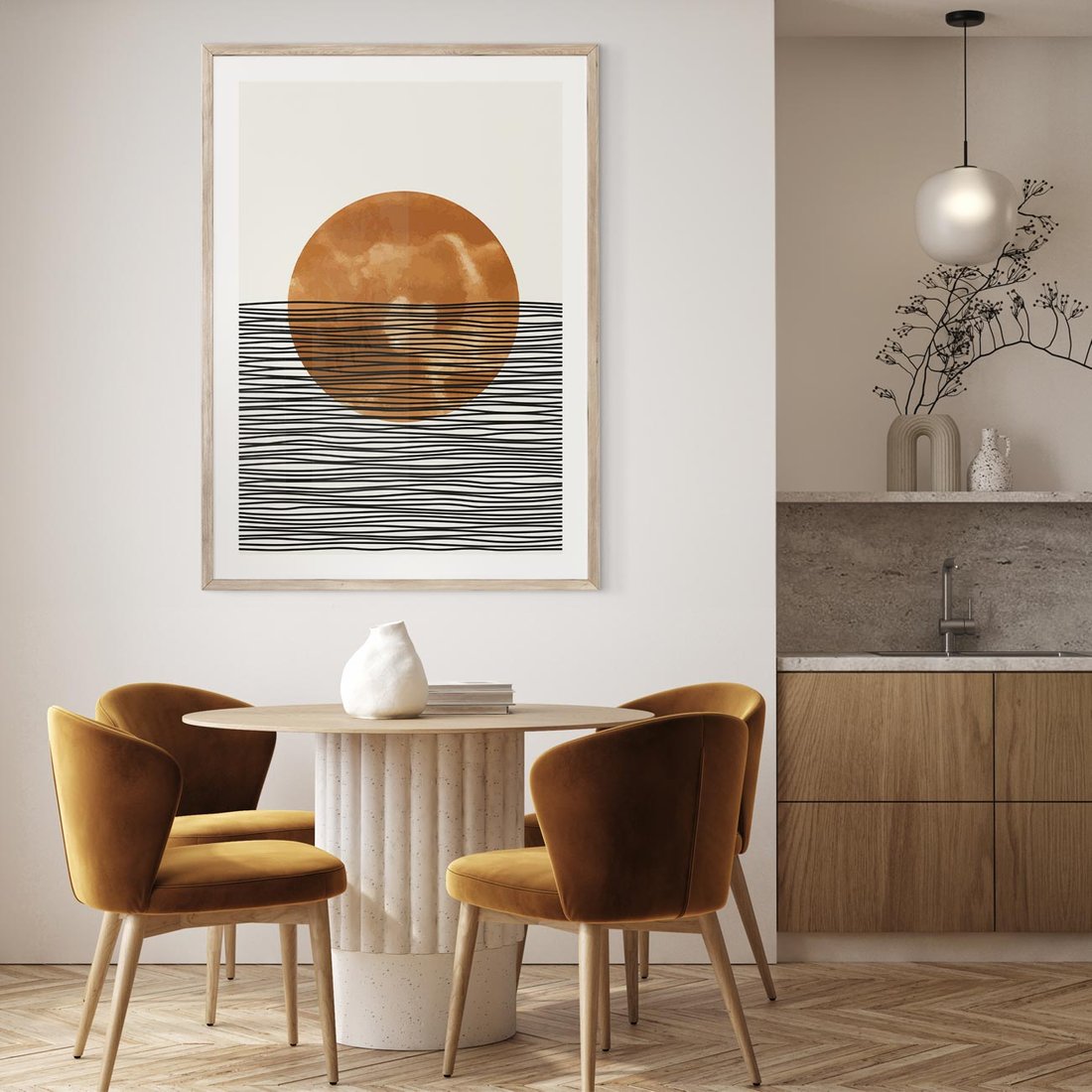 Plakat w ramie 50x70 - Okrąg Mocy - boho obraz, geometria - rama drewno