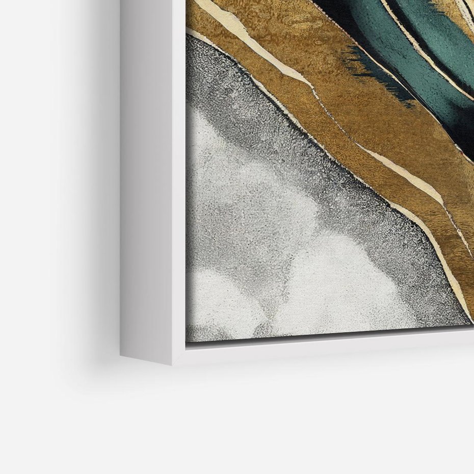 Obraz w ramie 50x50 - Refrakcje płynącej rzeczywistości - jak marmurowa rzeka, linie złota - rama biała