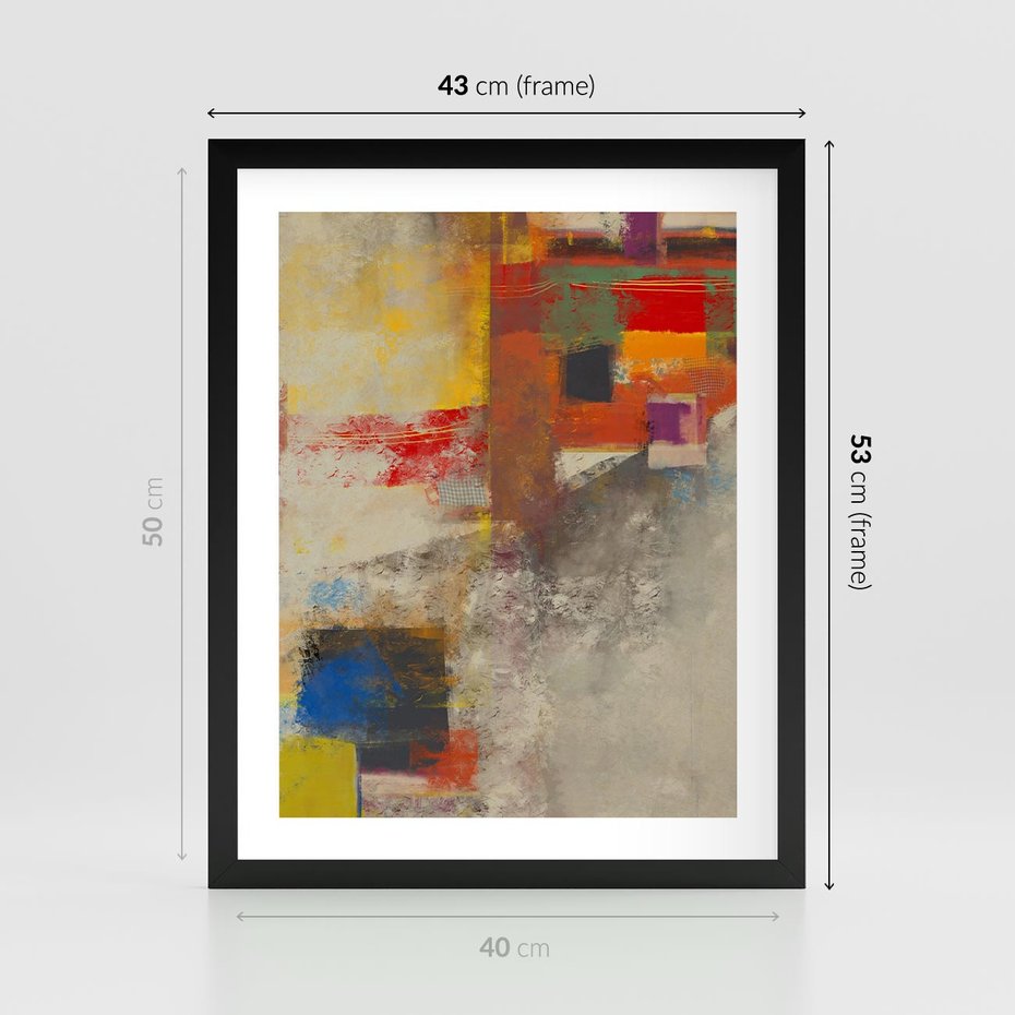 Plakat w ramie 40x50 - Abstrakcja olejna - kształty i kolory - abstrakcja, olejna - rama czarna