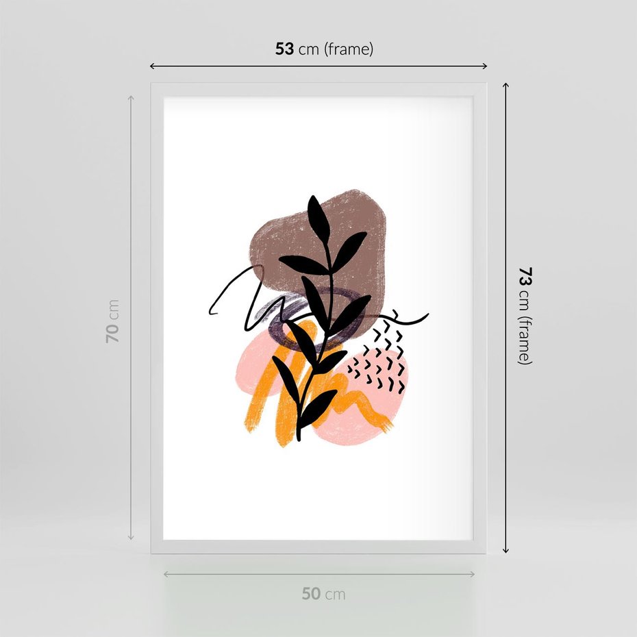 Plakat w ramie 50x70 - Echa Kształtującej się Wyobraźni - abstrakcyjna sztuka, liść gałązka - rama biała