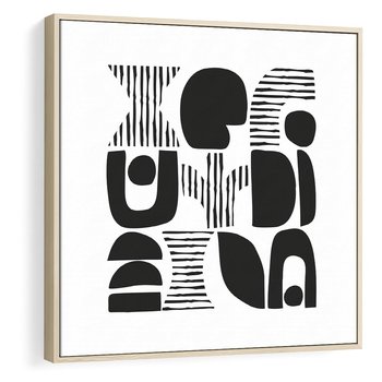 Obraz w ramie 80x80 - Taniec Dziwacznych Kresek - minimalistyczny plakat, czarno biały - rama drewno