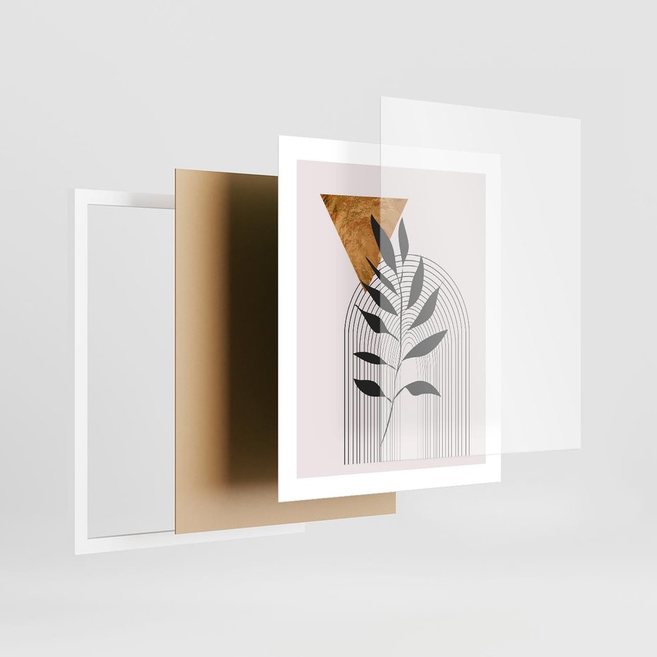 Plakat w ramie 40x50 - Geometria z Elementami Złota i Liści - grafika, złoto - rama biała