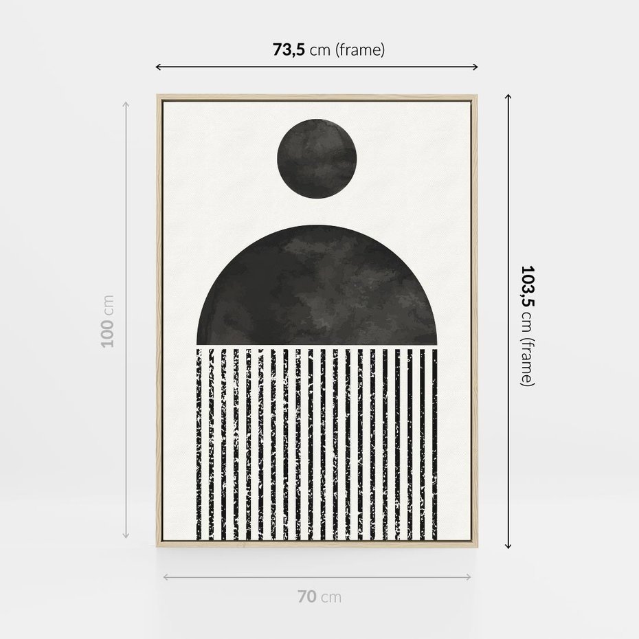 Obraz w ramie 70x100 - Księga Wibracji - abstrakcyjne czarno białe formy, minmalizm - rama drewno