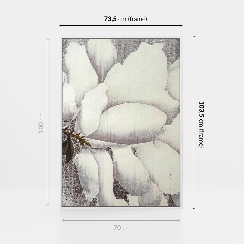 Obraz w ramie 70x100 - Tekstura Kwiatu - białe kwiaty, duży kwiat - rama biała