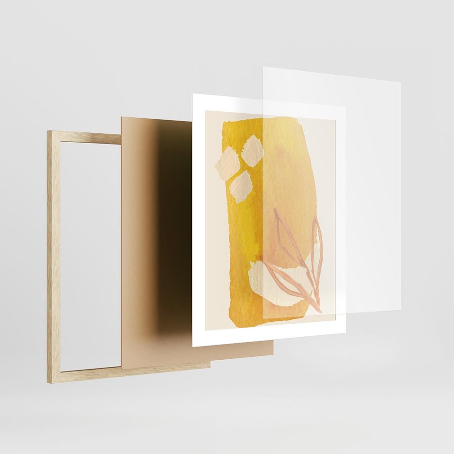 Plakat w ramie 40x50 - Kolorowe Marzenia - abstrakcyjna żółta plama, akwarela - rama drewno