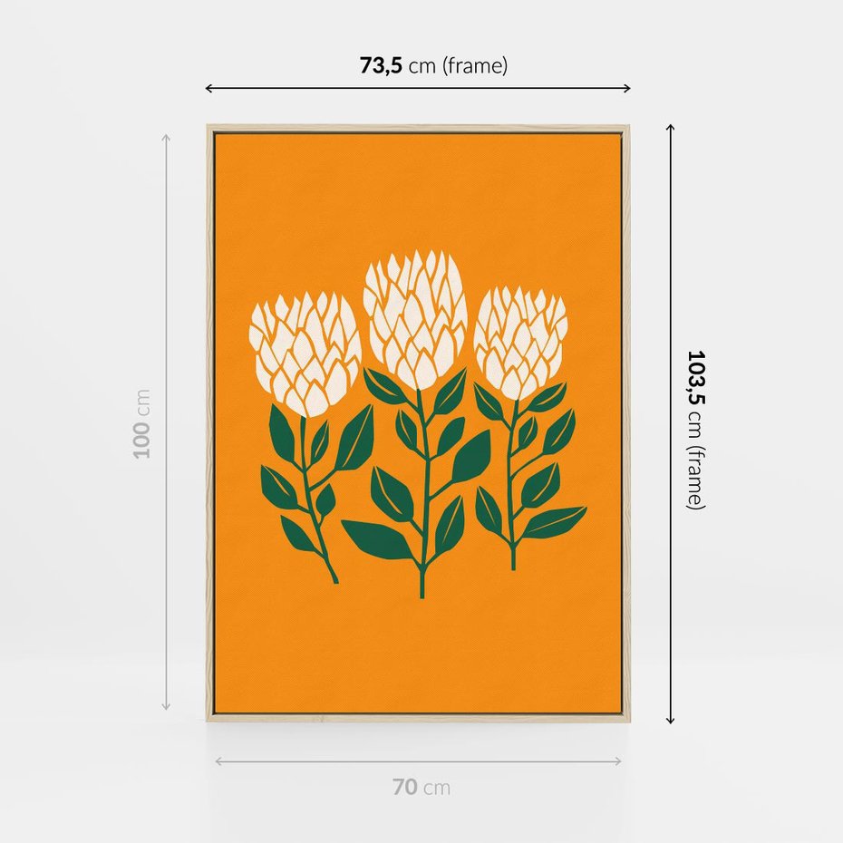 Obraz w ramie 70x100 - Kolorowe Impresje - abstrakcyjna kwiatowa kompozycja, żółte mocne tło - rama drewno