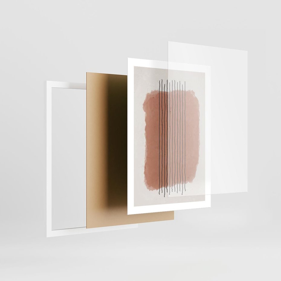 Plakat w ramie 50x70 - Rozmyte Widzenia - abstrakcyjna akwarelowa plama, nieregularne kreski - rama biała