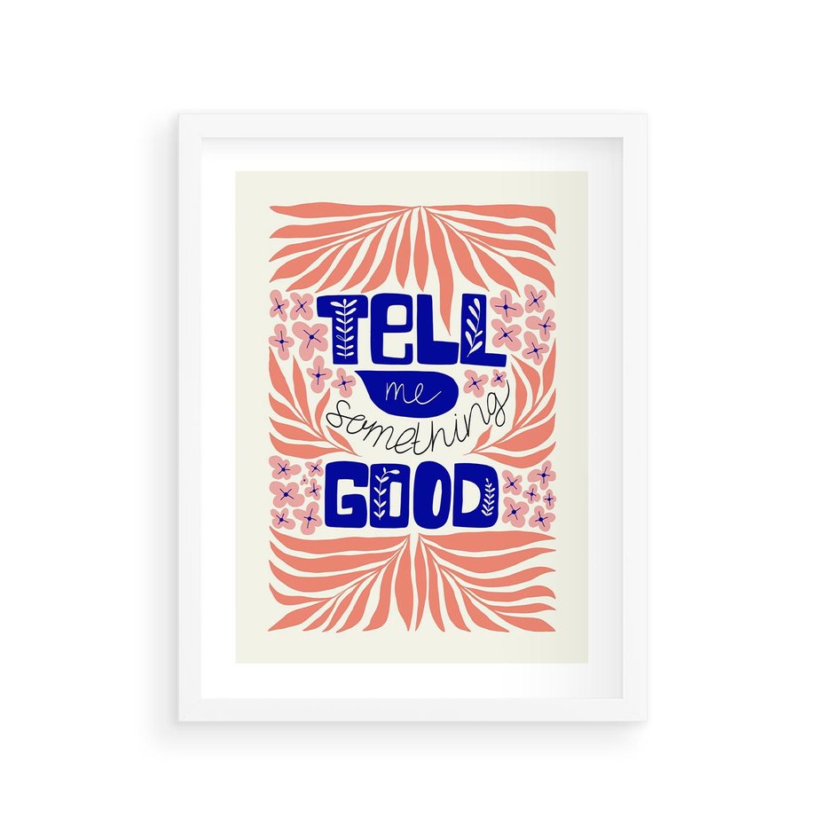 Plakat w ramie 30x40 - Bezgraniczne Formy - nowoczesna typografia, liście - rama biała