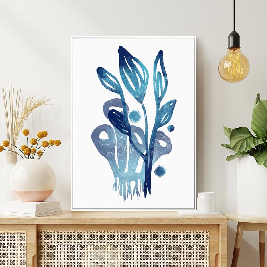 Obraz w ramie 70x100 - Akwarelowy Błękit - pastelowy, abstrakcyjny plakat - rama biała
