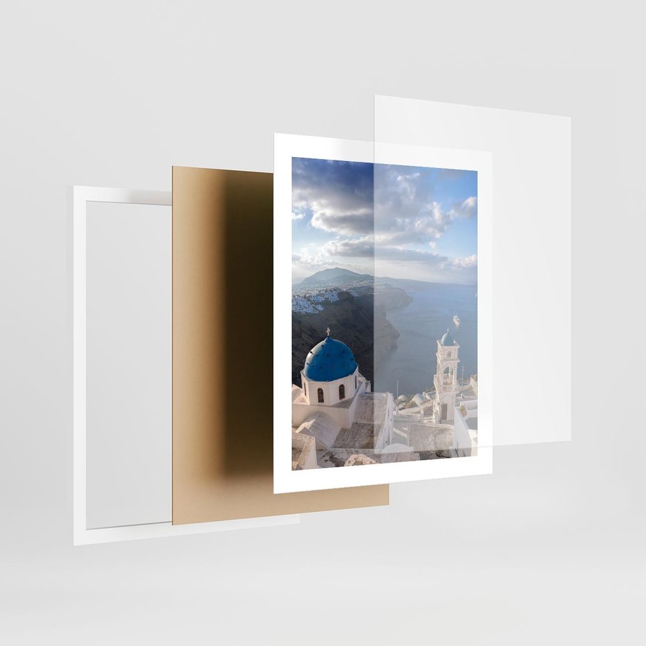 Plakat w ramie 40x50 - Błękitne Przezycia - Santorini, morze - rama biała