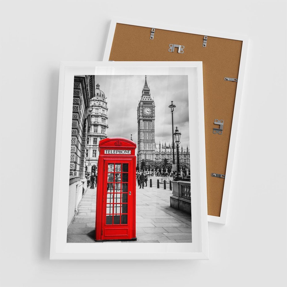 Plakat w ramie 50x70 - Ikoniczna budka w Londynie - Londyn, budka - rama biała