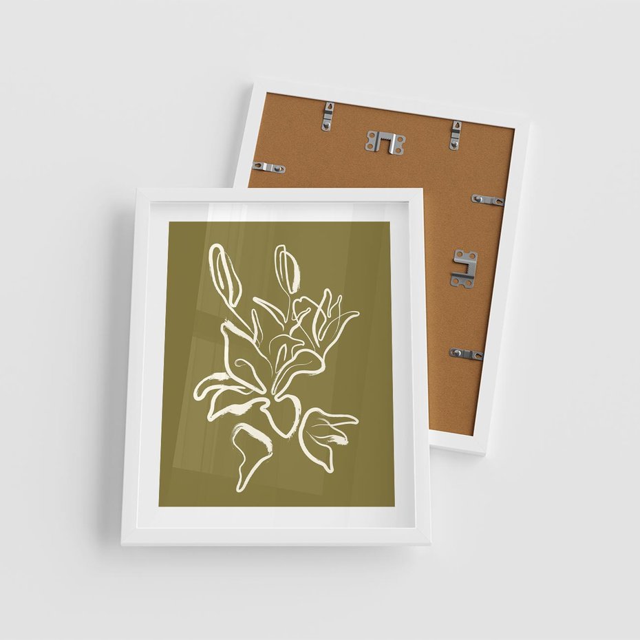 Plakat w ramie 40x50 - Przenikające Barwy - abstrakcyjna roślina, kwiaty - rama biała