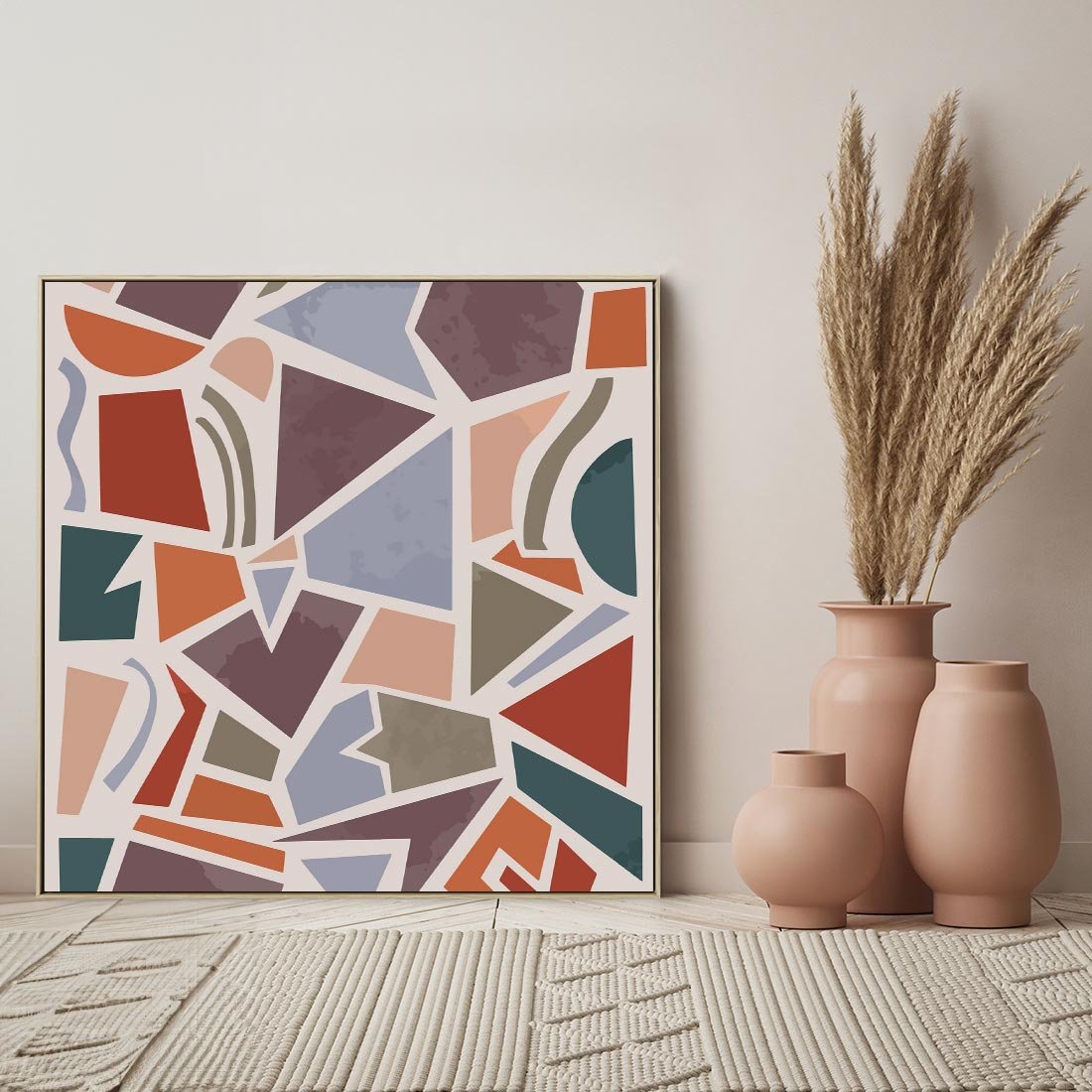 Obraz w ramie 50x50 - Intrygujące Rozbicie - gemoetryczne kształty, mozaika - rama drewno
