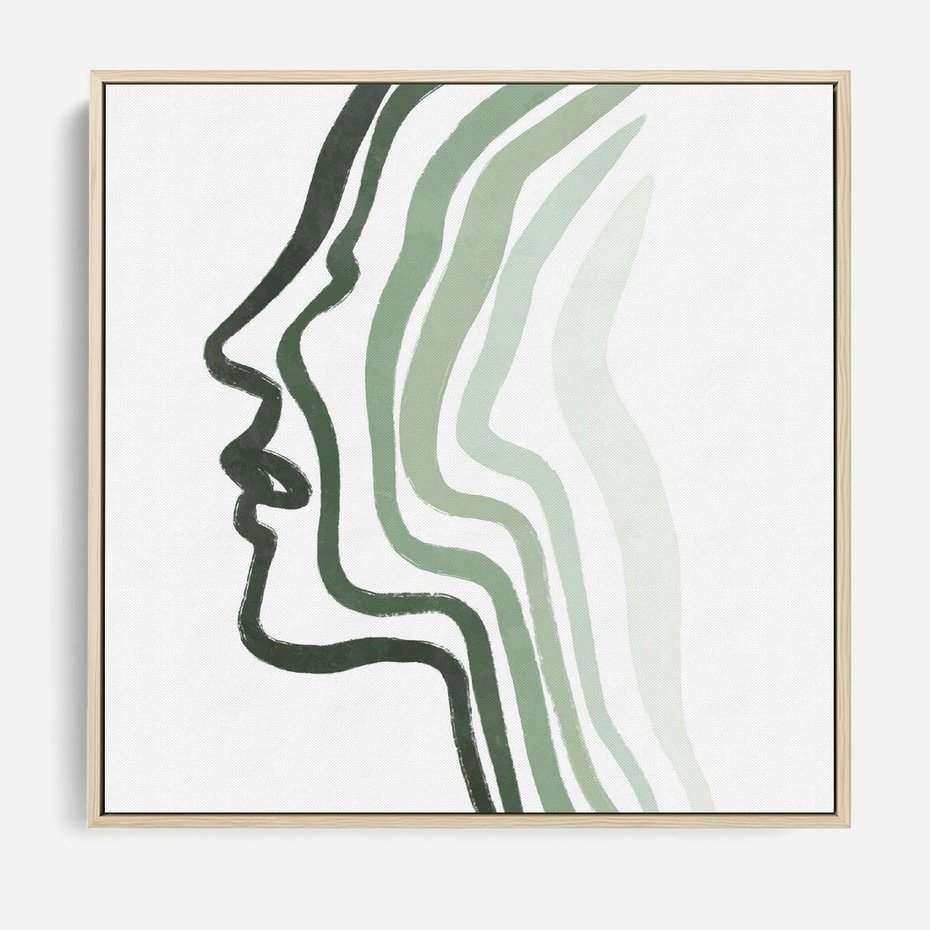 Obraz w ramie 80x80 - Zielony Profil - abstrakcja, zielony portret z profilu - rama drewno