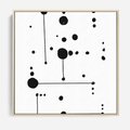 Obraz w ramie 50x50 - Nocne Zawirowania - abstrakcyjny plakat, czarne kropki i kreski - rama drewno