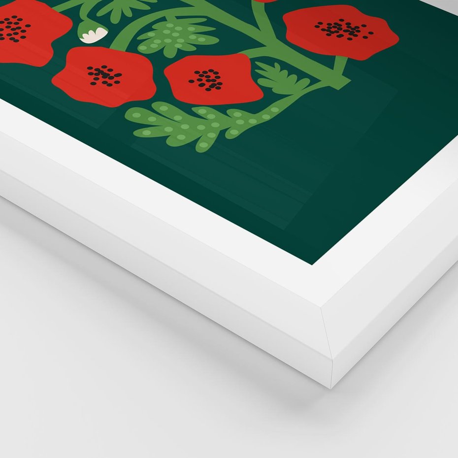 Plakat w ramie 30x40 - Księga Odbić - abstrakcyjna kwiatowa kompozycja, zielone mocne tło - rama biała