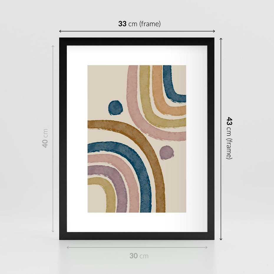 Plakat w ramie 30x40 - Kształtujące Inspiracje - abstrakcyjne tęcze, kompozycja - rama czarna