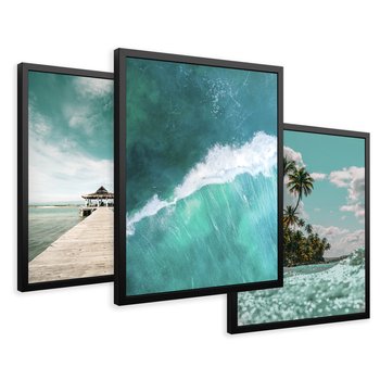 Zestaw obrazy w ramie 50x70 galeria - Plaża, palmy, hawaje, morze - rama czarna