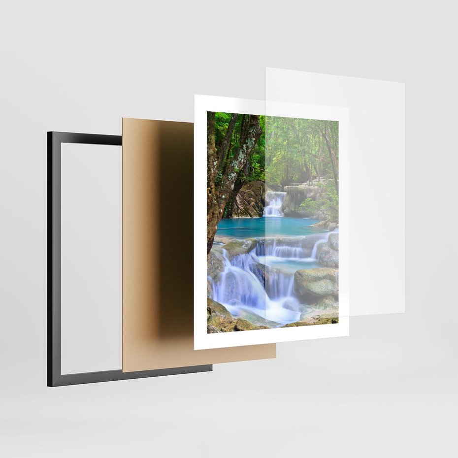 Plakat w ramie 40x50 - Siła Rzeki i Urok Wodospadu - rzeka, wodospad - rama czarna