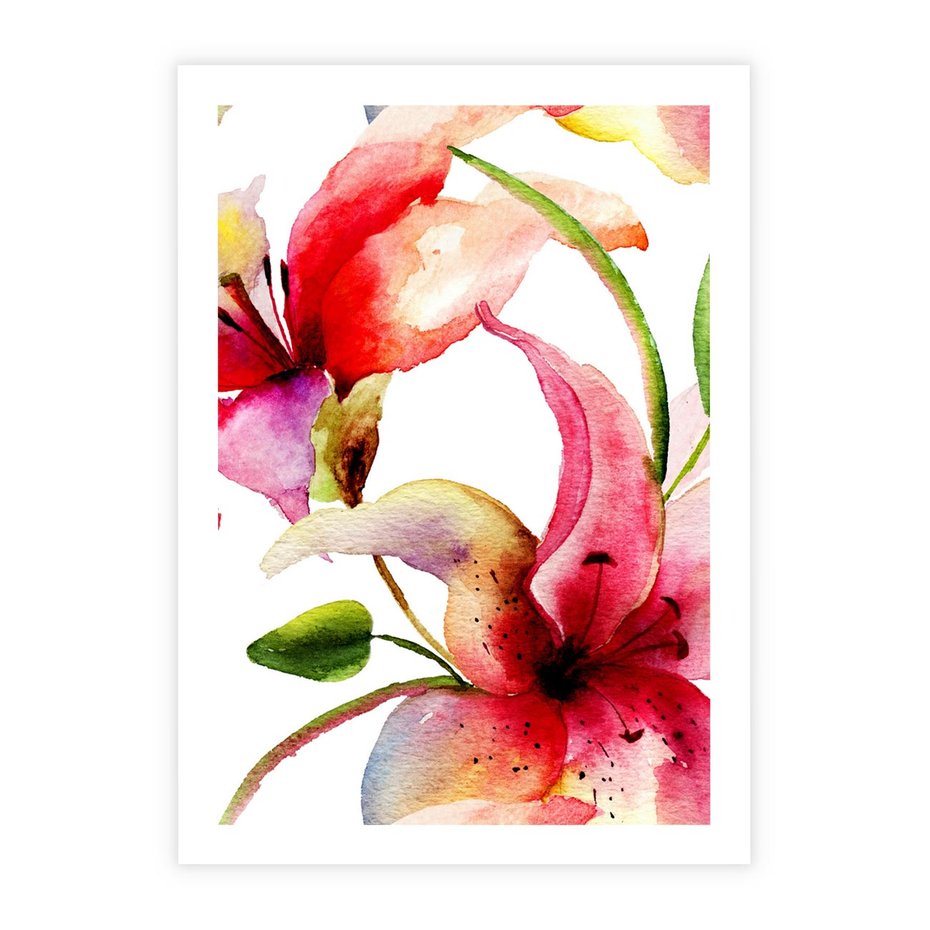 Plakat bez ramy 50x70 - Kwiaty w akwareli - delikatne piękno - kwiaty, akwarela