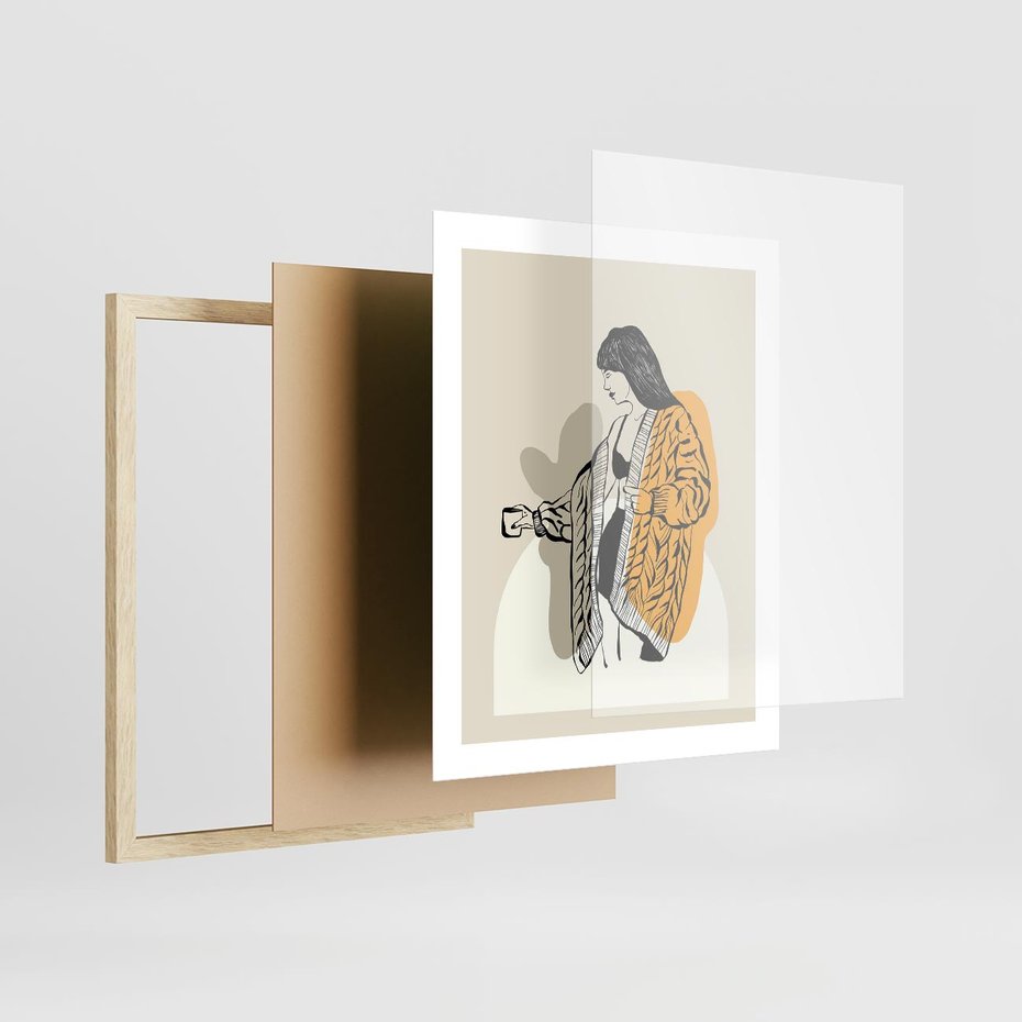 Plakat w ramie 40x50 - Żółte Akcenty w Grafice - grafika, minimalizm - rama drewno