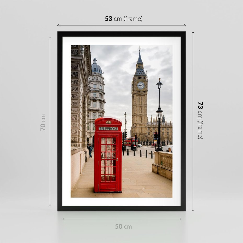 Plakat w ramie 50x70 - Symbol Big Benu - Londyn, budka - rama czarna