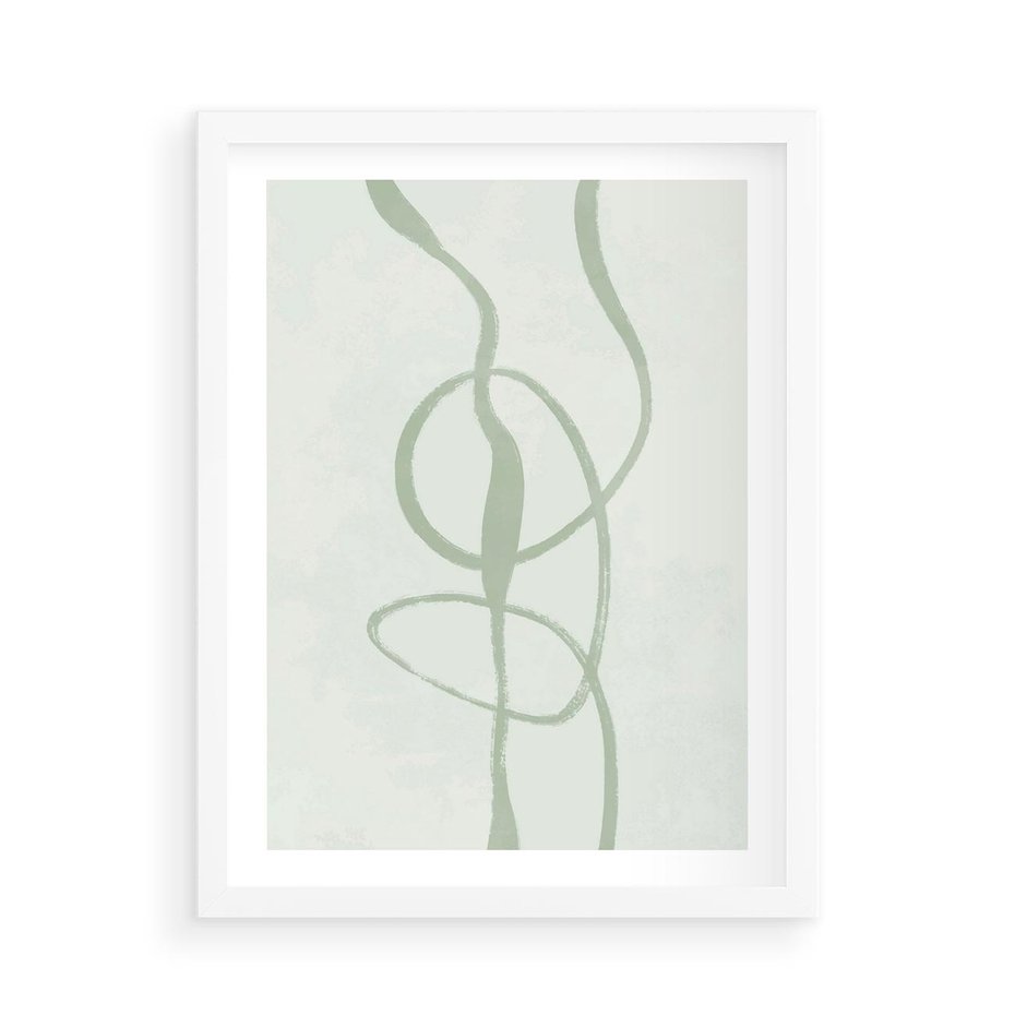 Plakat w ramie 50x70 - Zieleń Wewnętrznej Harmonii - zielona abstrakcja, zgaszona zieleń - rama biała