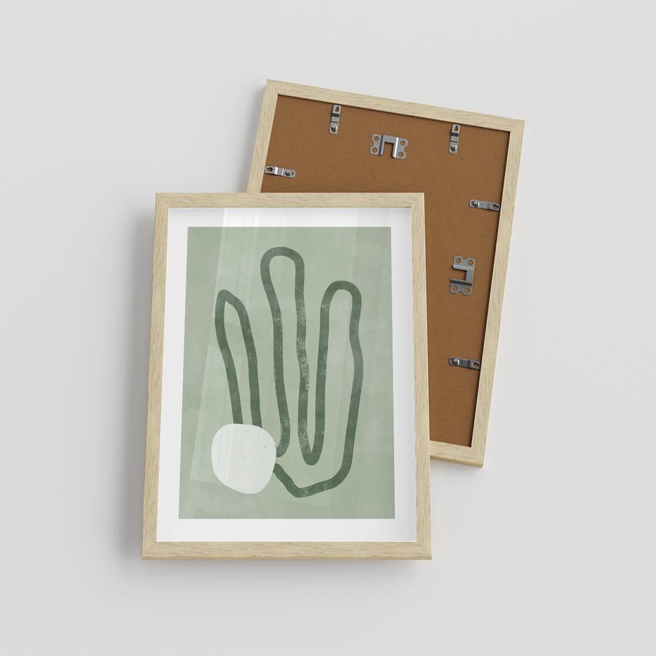 Plakat w ramie 30x40 - Spokojne Kształty Natury - zielona abstrakcja, zgaszona zieleń - rama drewno