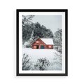 Plakat w ramie 50x70 - Domek w Górach Pokryty Śniegiem - domek w górach, śnieg - rama czarna