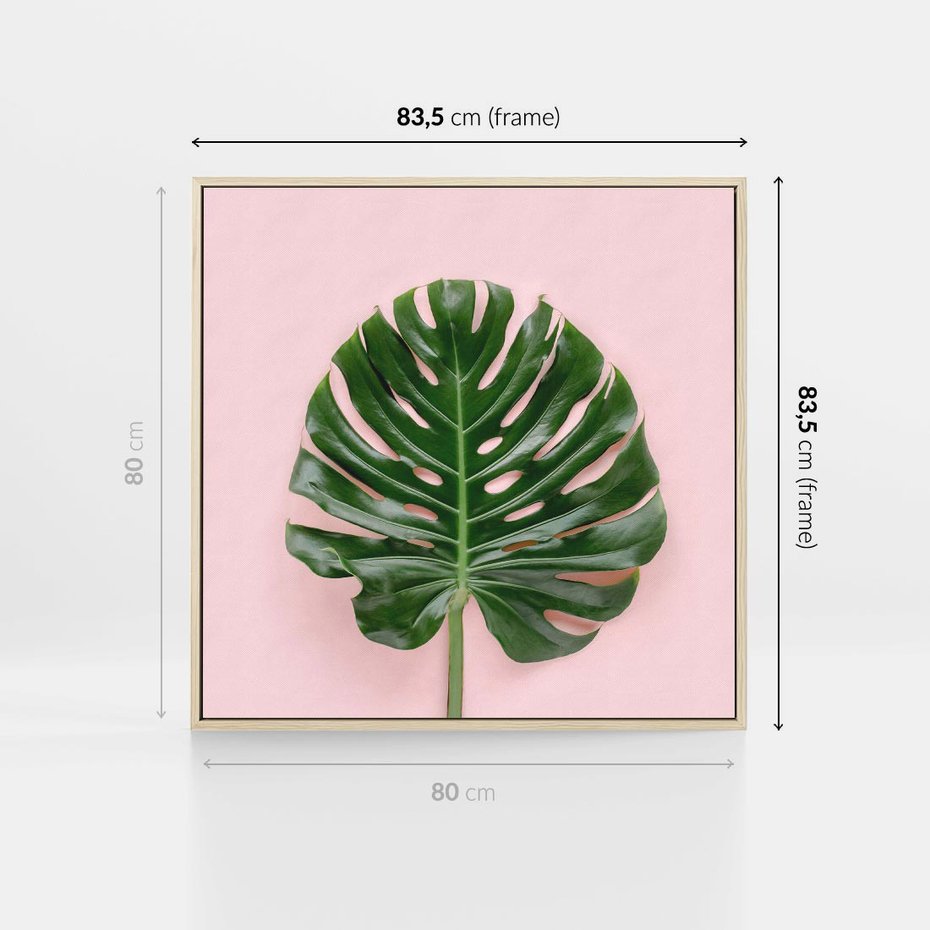 Obraz w ramie 80x80 - Egzotyczna Roślinność - liście, monstera - rama drewno