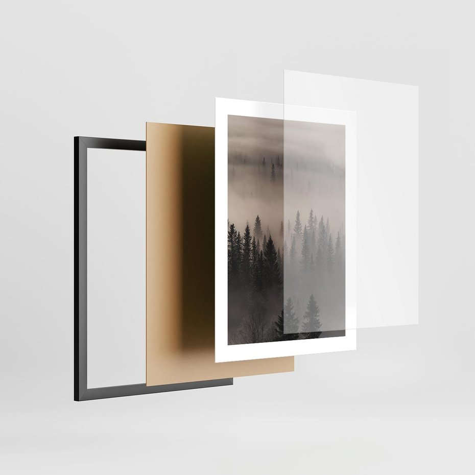 Plakat w ramie 30x40 - Mglista Opowieść Lasu - las, mgła - rama czarna