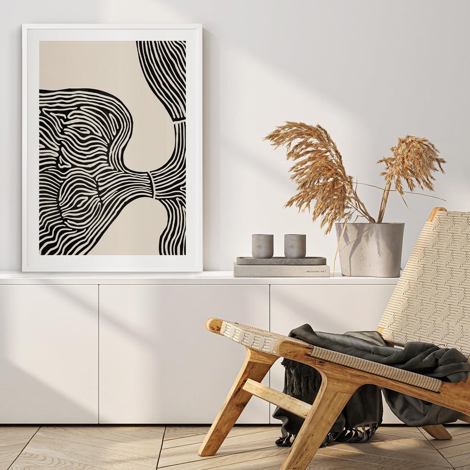 Plakat bez ramy 30x40 - Harmonijne Kształty - abstrakcyjne ryciny, czarno biały