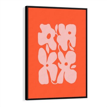 Obraz w ramie 50x70 - Taniec Abstrakcji - kwiaty, energetyczne pomarańczowe tłó - rama czarna