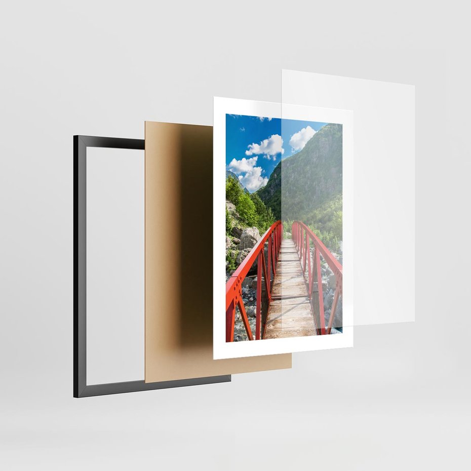 Plakat w ramie 30x40 - Most do przygody - góry, most - rama czarna