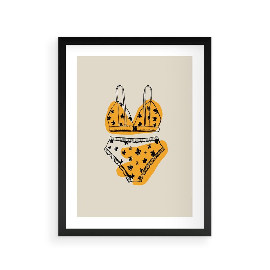 Plakat w ramie 30x40 - Minimalistyczny Szkic Bielizny - minimalistyczna grafika, szkic bielizny - rama czarna