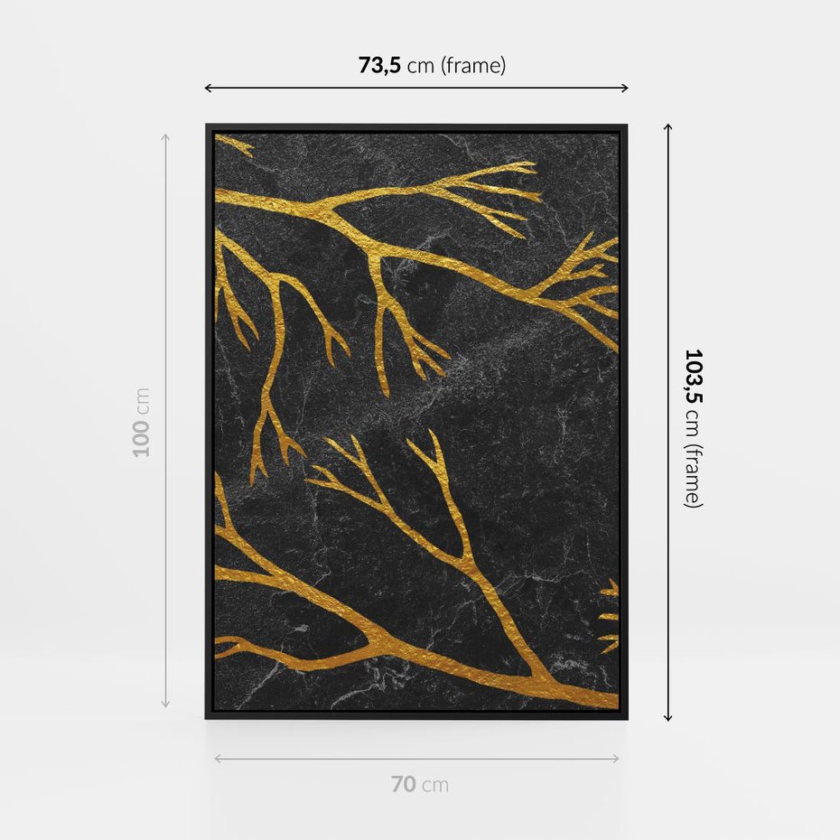 Obraz w ramie 70x100 - Marmurowe Drzewa Snu - złote gałęzie, drzewa - rama czarna