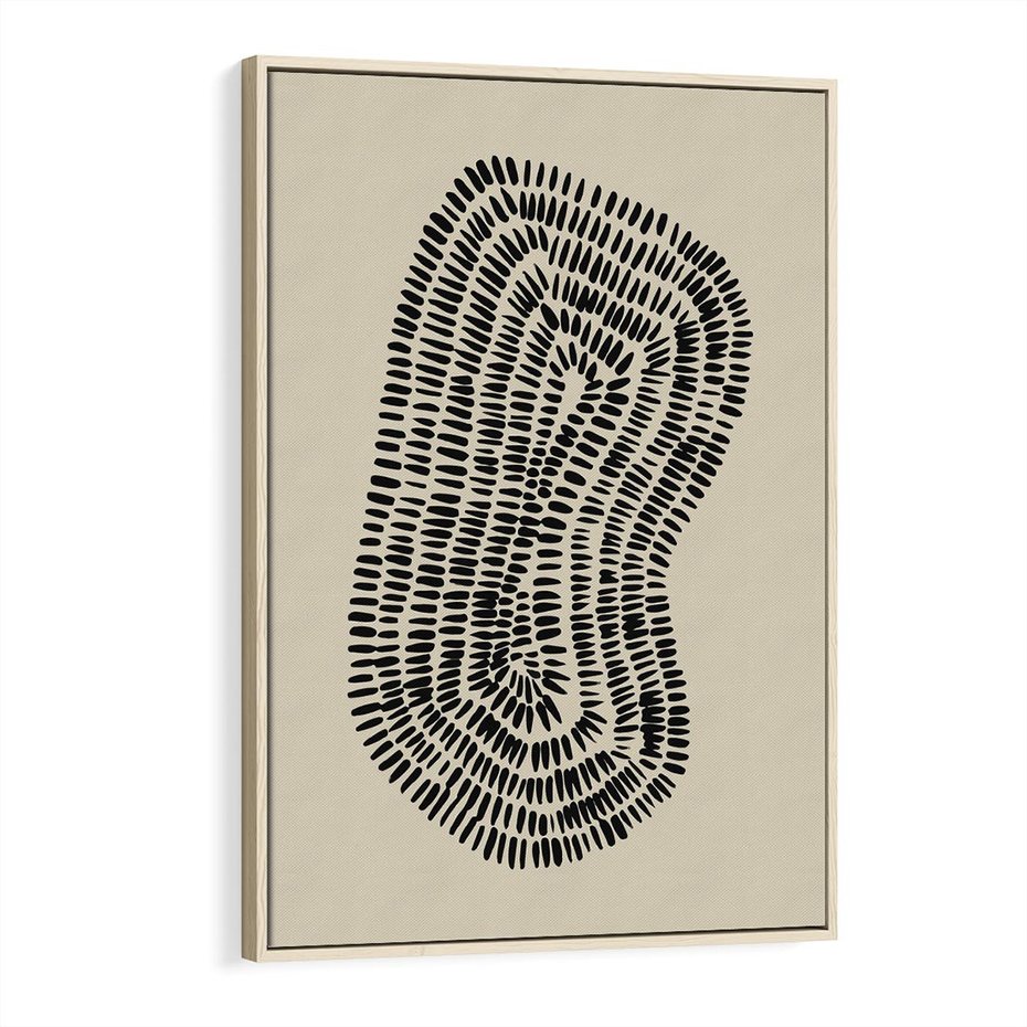 Obraz w ramie 80x120 - Nowoczesne Odbicia Wnętrza - boho plakat, czarne kropki kreski - rama drewno
