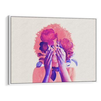 Obraz w ramie 70x50 - Kwiaty we Włosach - różowa postać, grafika - rama biała