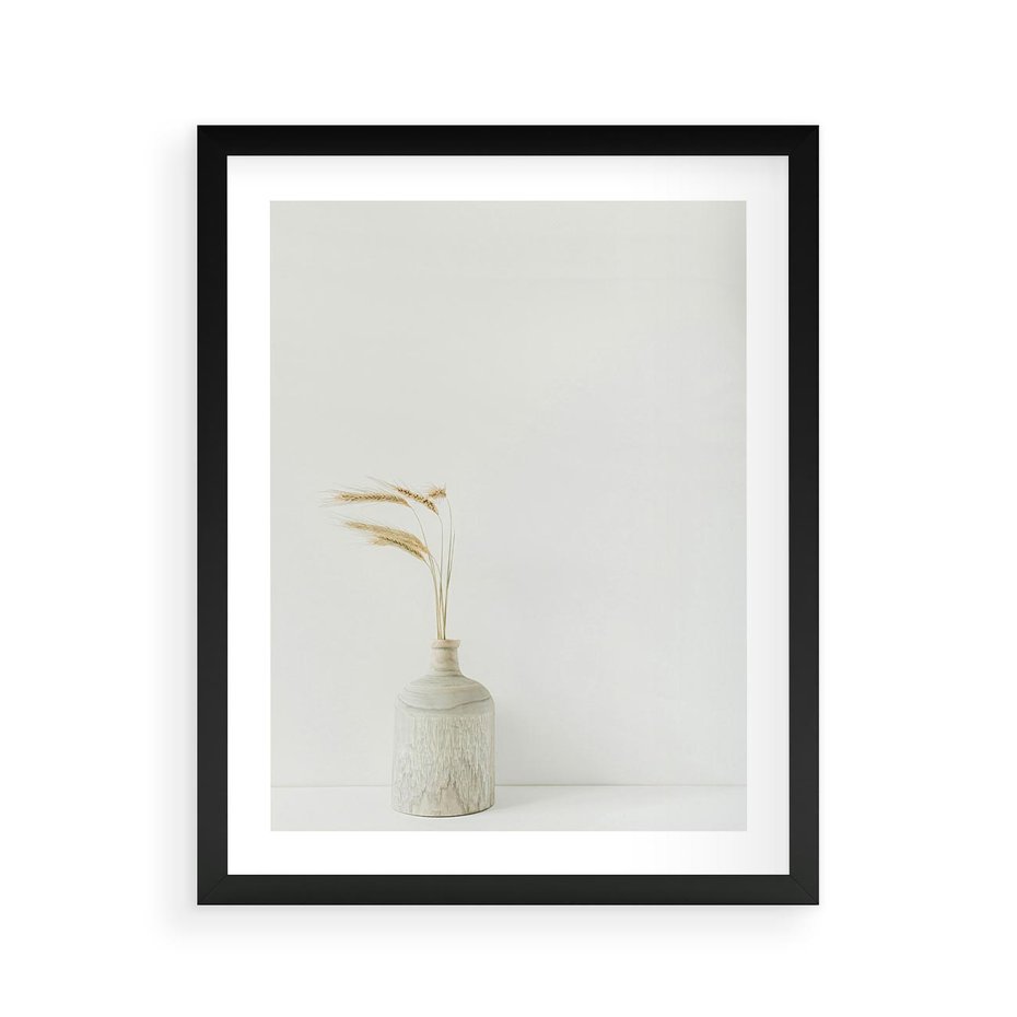 Plakat w ramie 40x50 - Sztuka Prostoty - minimalistyczny wazon, źdźbła traw - rama czarna