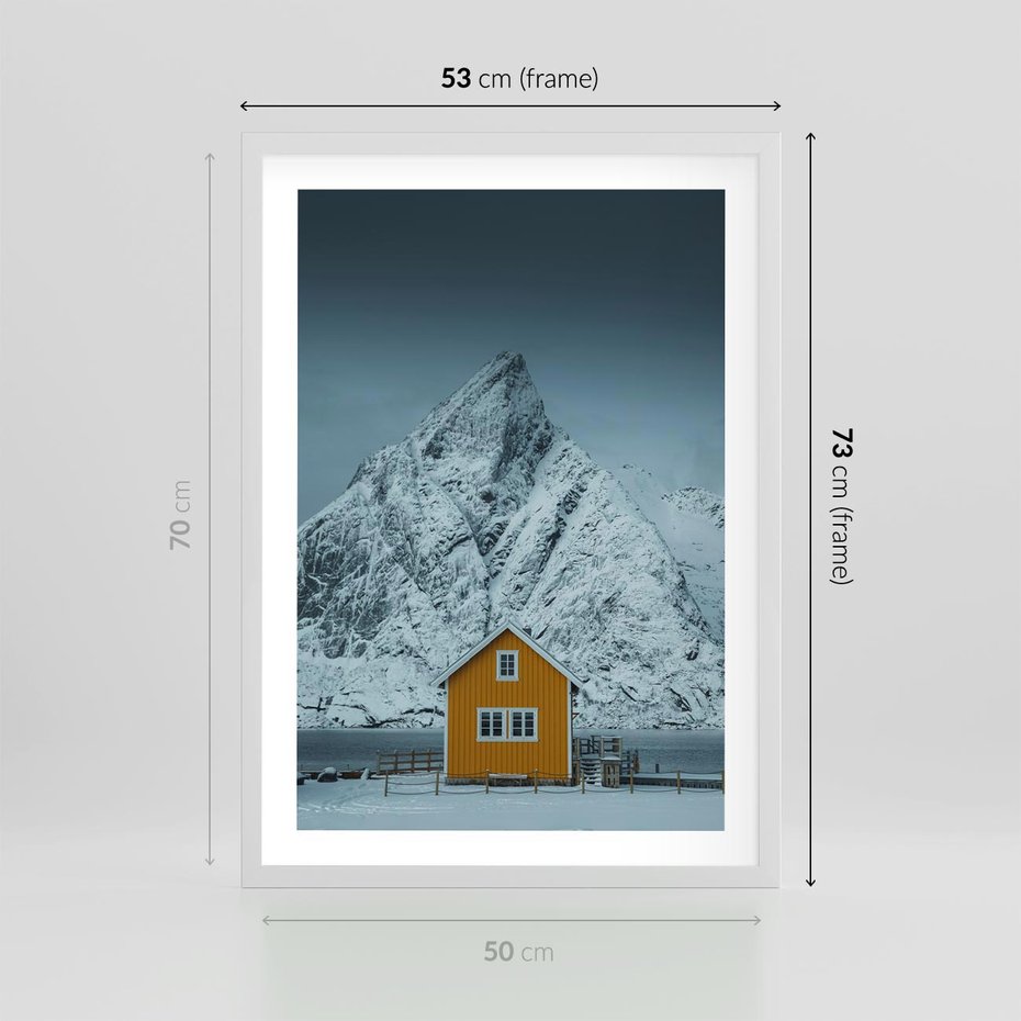 Plakat w ramie 50x70 - Urok Norweskich Domków - Skandynawia, Norwegia - rama biała
