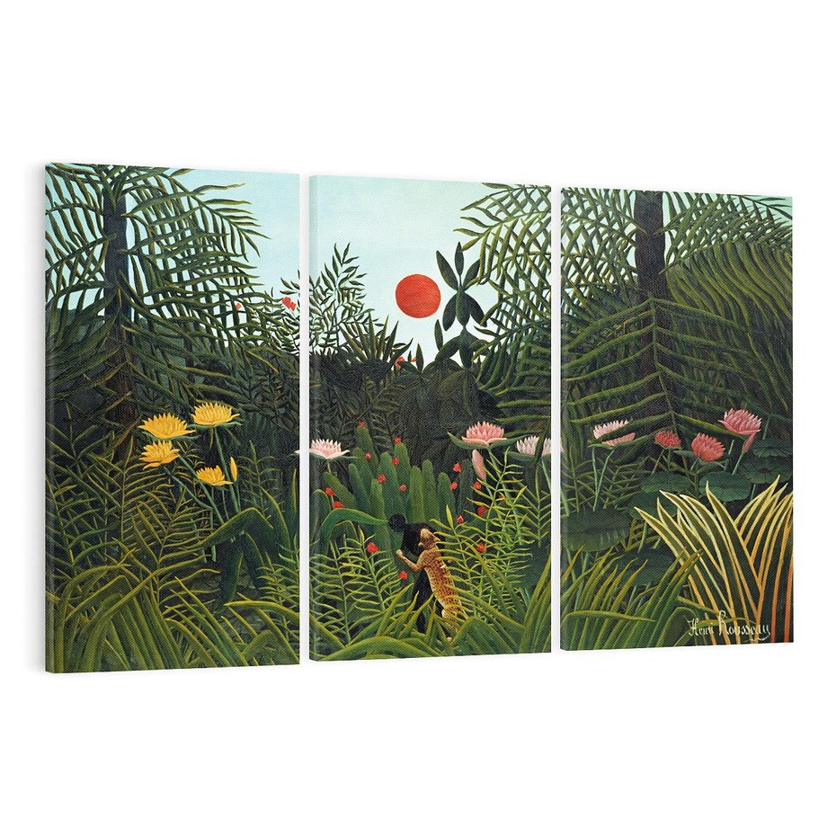 Obraz na płótnie 120x80 - "Virgin Forest with Sunset " (1910) Henriego Rousseau - reprodukcja, obraz na płótnie