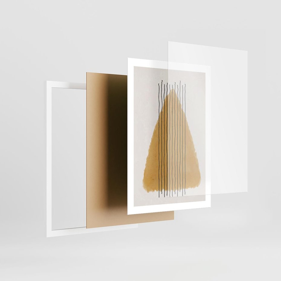 Plakat w ramie 50x70 - Migocące Impulsy - abstrakcyjna akwarelowa plama, nieregularne kreski - rama biała