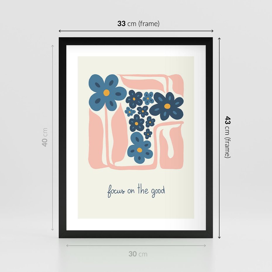 Plakat w ramie 30x40 - Linie kwiatowych marzeń - minimalistyczna kwiatowa kompozycja, pastelowe kolory - rama czarna