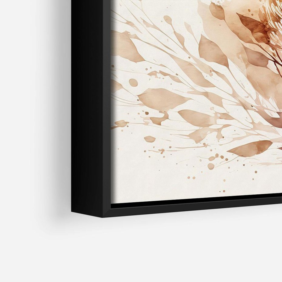 Obraz w ramie 70x50 - Nostalgiczne tańce pędzla - akwarelowe kwiaty, gałęzie - rama czarna