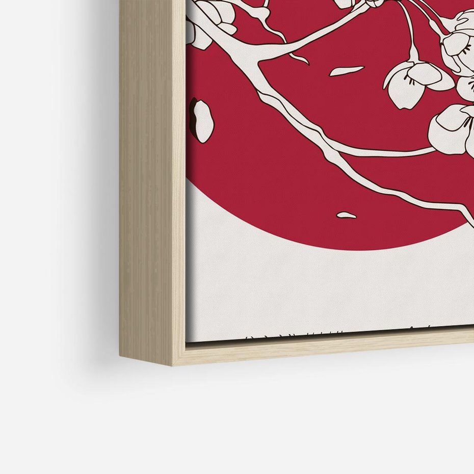 Obraz w ramie 50x50 - Esencja Zen - kwiatnąca wiśnia, orientalna grafika - rama drewno