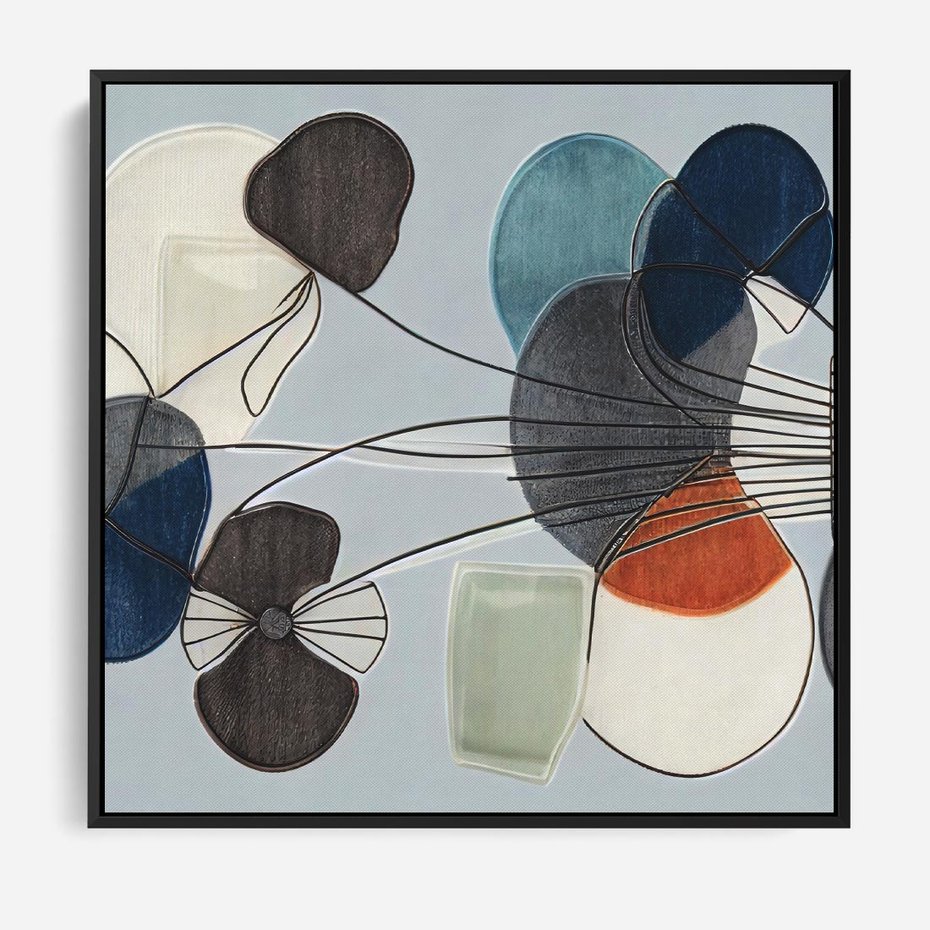 Obraz w ramie 50x50 - Plamy w Niebieskim - sztuka abstrakcyjna, linie - rama czarna