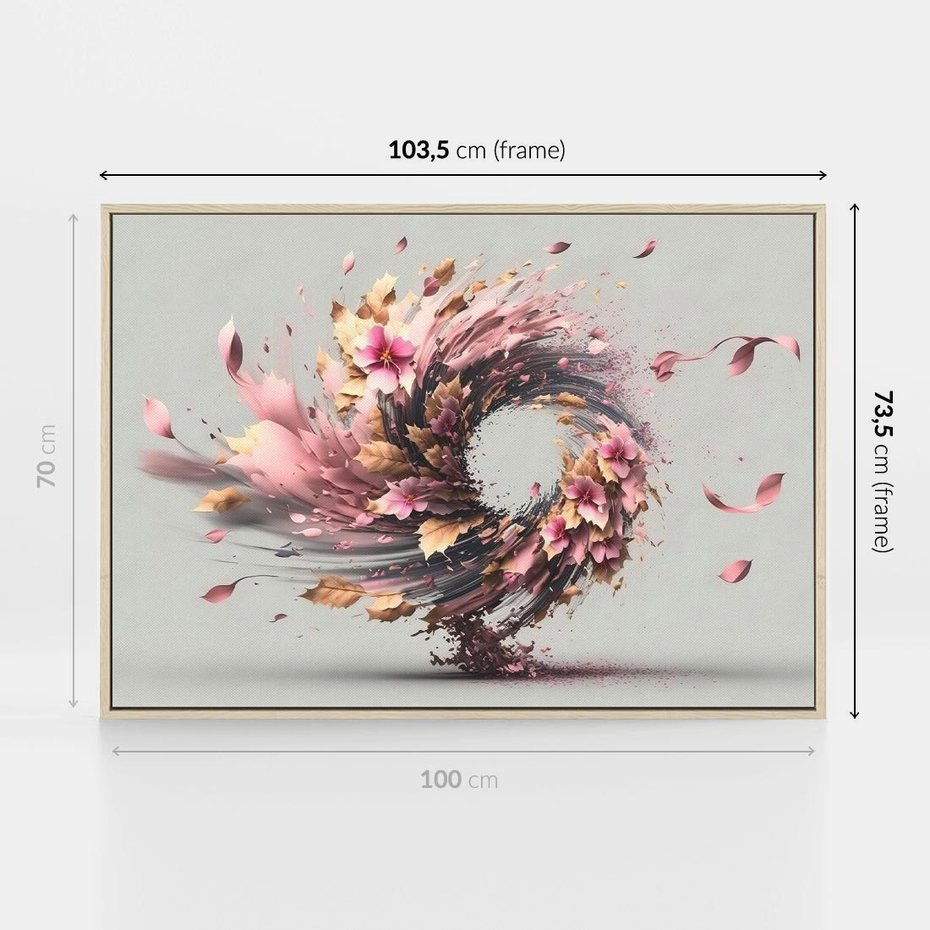 Obraz w ramie 100x70 - Kwiatowy Wir - nowoczesna grafika komputerowa, wir z kwiatów - rama drewno