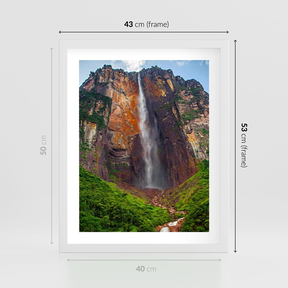 Plakat w ramie 40x50 - Górska siła wodospadów - wodospad, góra - rama biała
