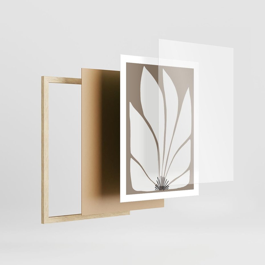 Plakat w ramie 50x70 - Ekspresyjne Kontury - abstrakcyjny kwiat, beże i brązy - rama drewno