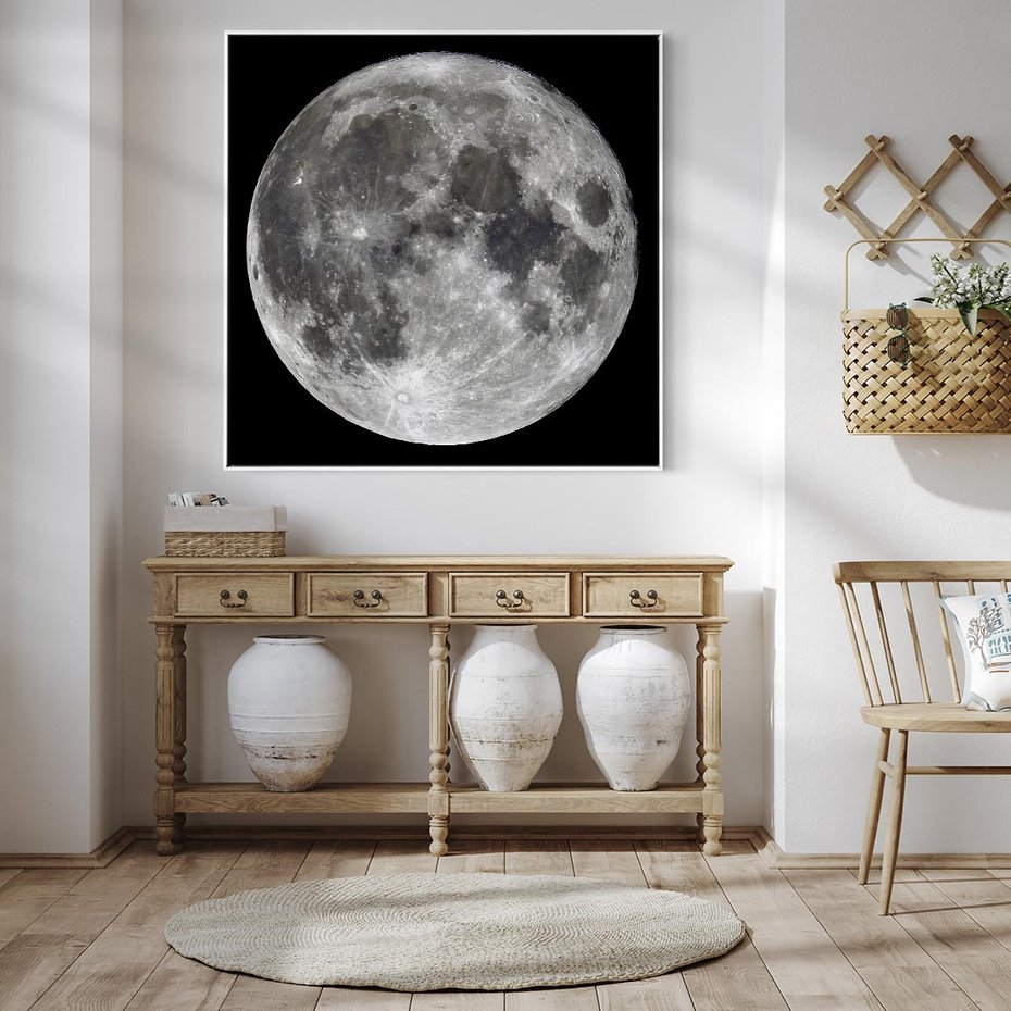 Obraz w ramie 80x80 - Księżycowa Aura - zdjęcie, ogromny księżyc na czarnym tle - rama biała